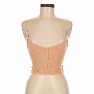 JOAH BROWN Peach Spaghetti Cable Strap Crop Top Ruched Lines Sz Medium / Large